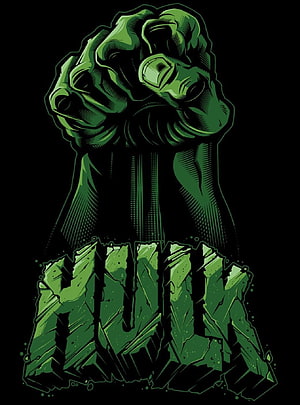 Hulk Green Fist Breaking Concrete Text on Black Background HD phone wallpaper