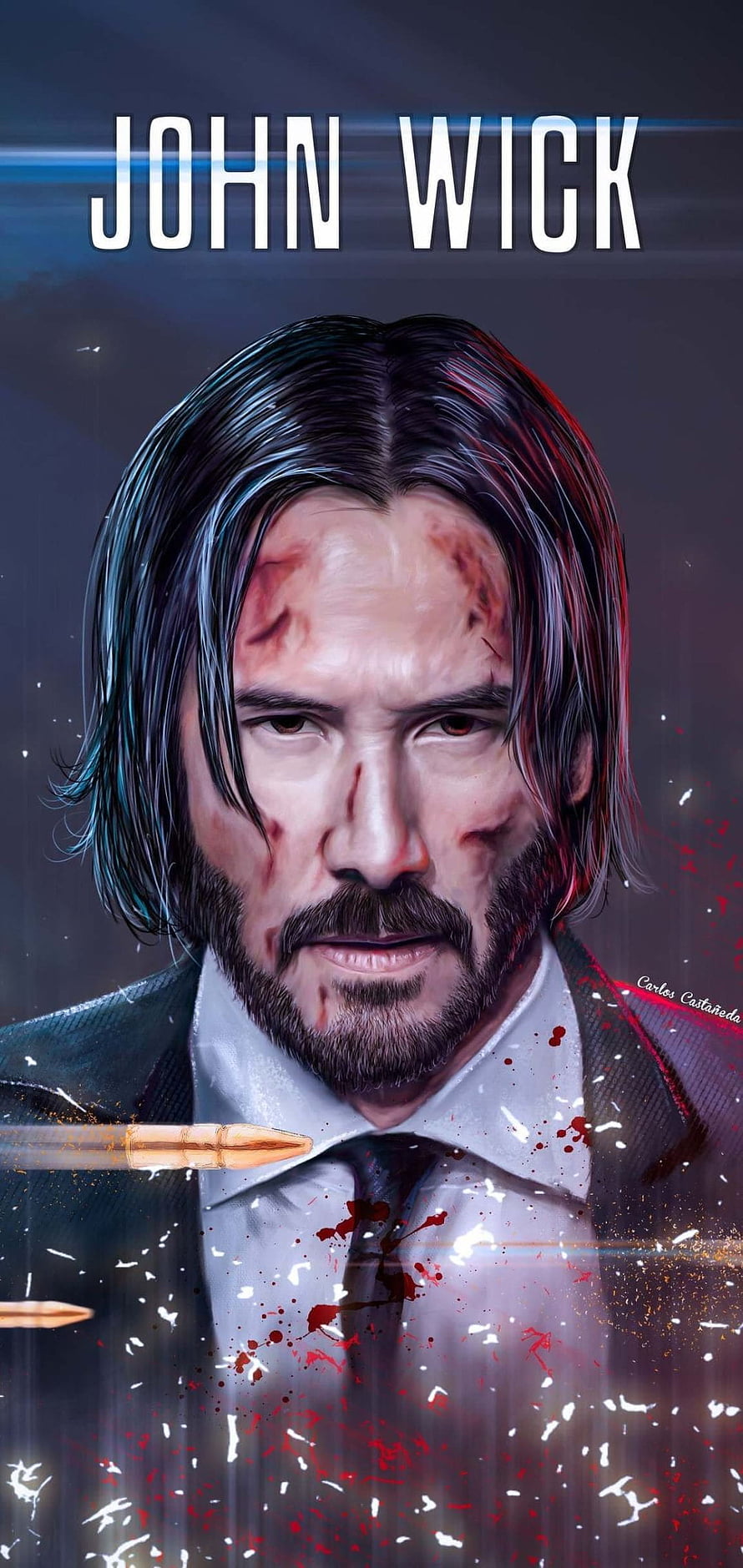 John Wick Portrait With Bullet And Blood Splatter Digital Art Wallpaper HD phone wallpaper