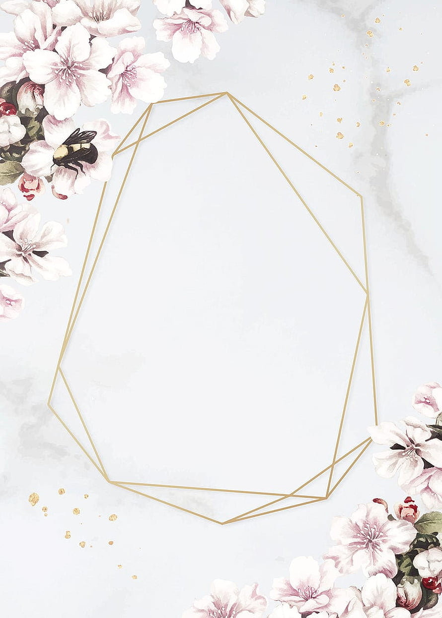 Elegant Pink Floral and Gold Geometric Frame Wallpaper HD phone wallpaper