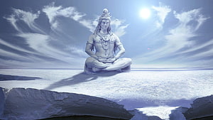 Lord Shiva Meditating in Lotus Pose on a Serene Frozen Landscape HD wallpaper