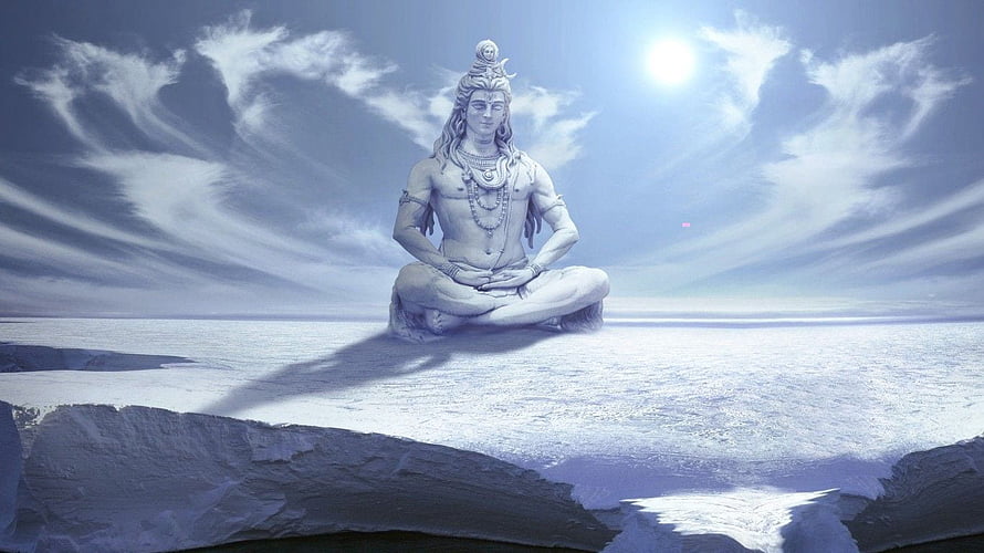 Lord Shiva Meditating in Lotus Pose on a Serene Frozen Landscape HD wallpaper