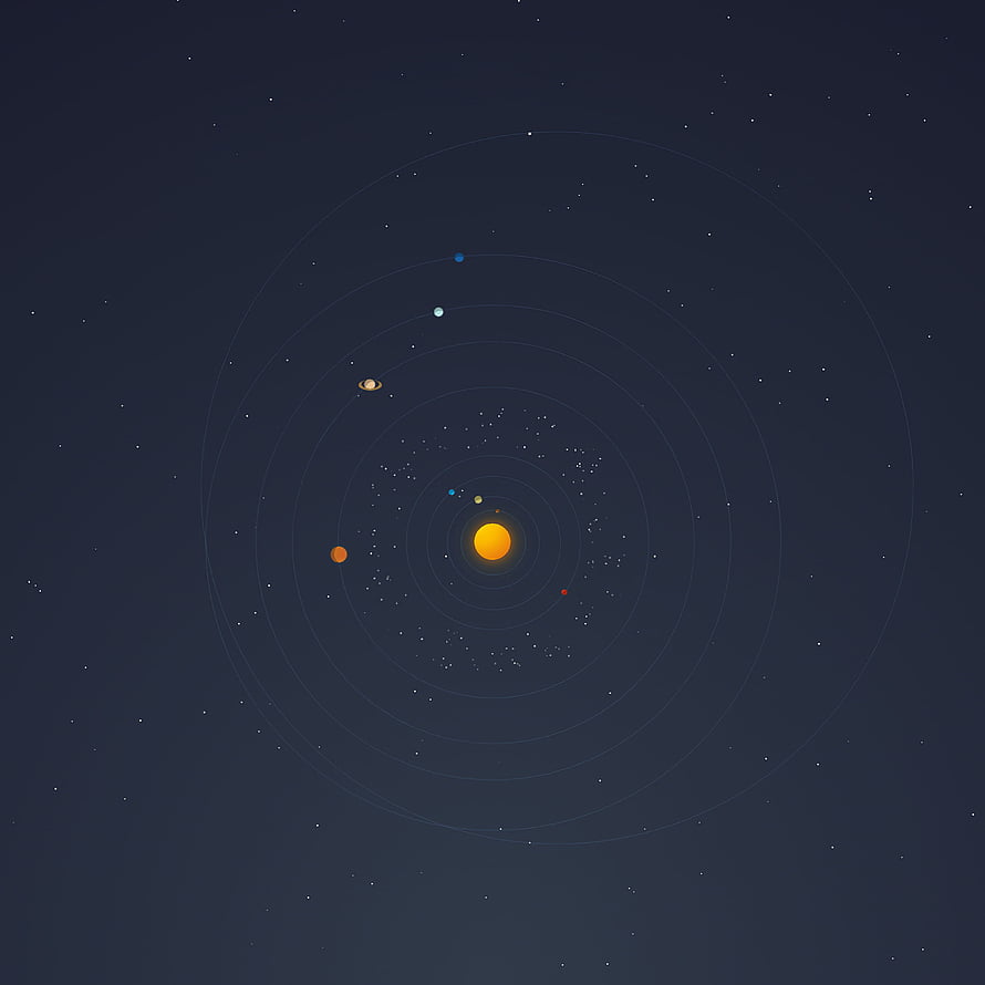 Minimalist Solar System Illustration with Planetary Orbits and Starfield HD phone wallpaper
