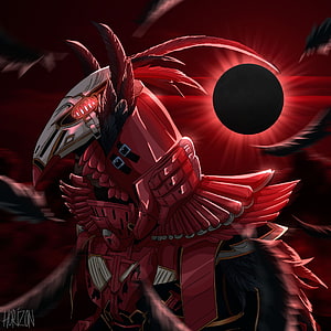 Blood Raven PUBG Mobile Character in Red Samurai Armor with Solar Eclipse HD phone wallpaper