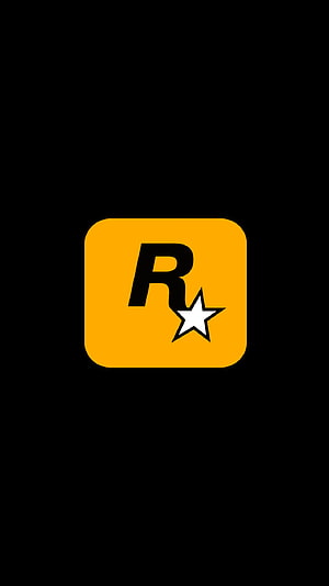 Rockstar Games Icon on Black Background with Yellow Square and Star HD phone wallpaper