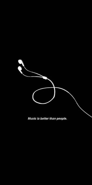 Minimalist White Earphones on Black Background with Music Quote HD phone wallpaper
