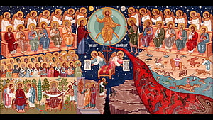 Orthodox Icon of The Last Judgement with Christ in Glory, Saints, and the Final Resurrection HD wallpaper