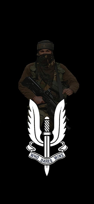 SAS Special Air Service Emblem with Soldier Holding Rifle on Black Background HD phone wallpaper