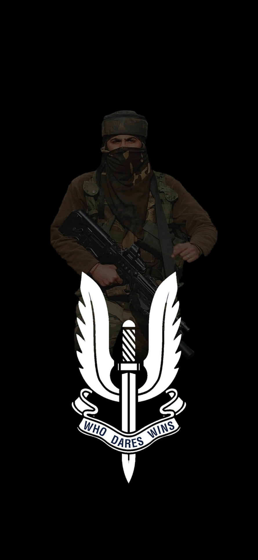 SAS Special Air Service Emblem with Soldier Holding Rifle on Black Background HD phone wallpaper
