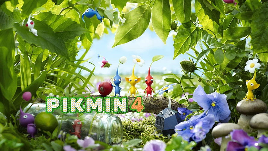 Pikmin 4 Garden Scene With Colorful Creatures Among Flowers And Mushrooms HD wallpaper