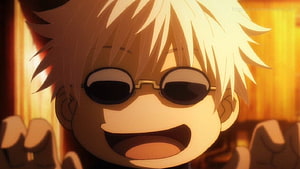 Gojo Satoru from Jujutsu Kaisen Wearing Sunglasses and Smiling in Anime Style HD wallpaper