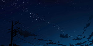 Starry Night Sky With Silhouette Of Power Lines And Clouds HD wallpaper
