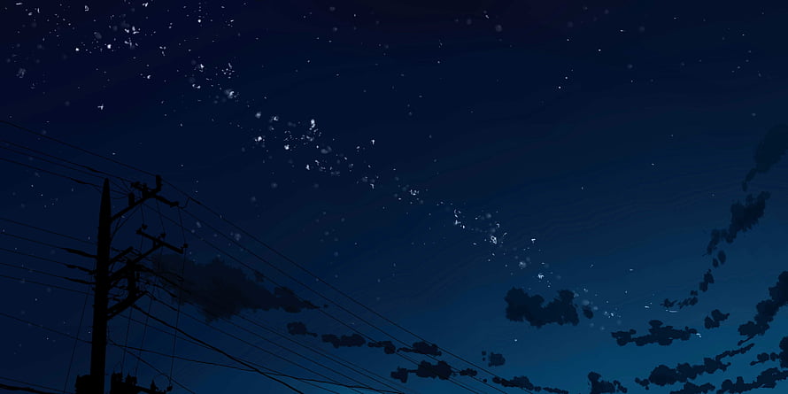 Starry Night Sky With Silhouette Of Power Lines And Clouds HD wallpaper