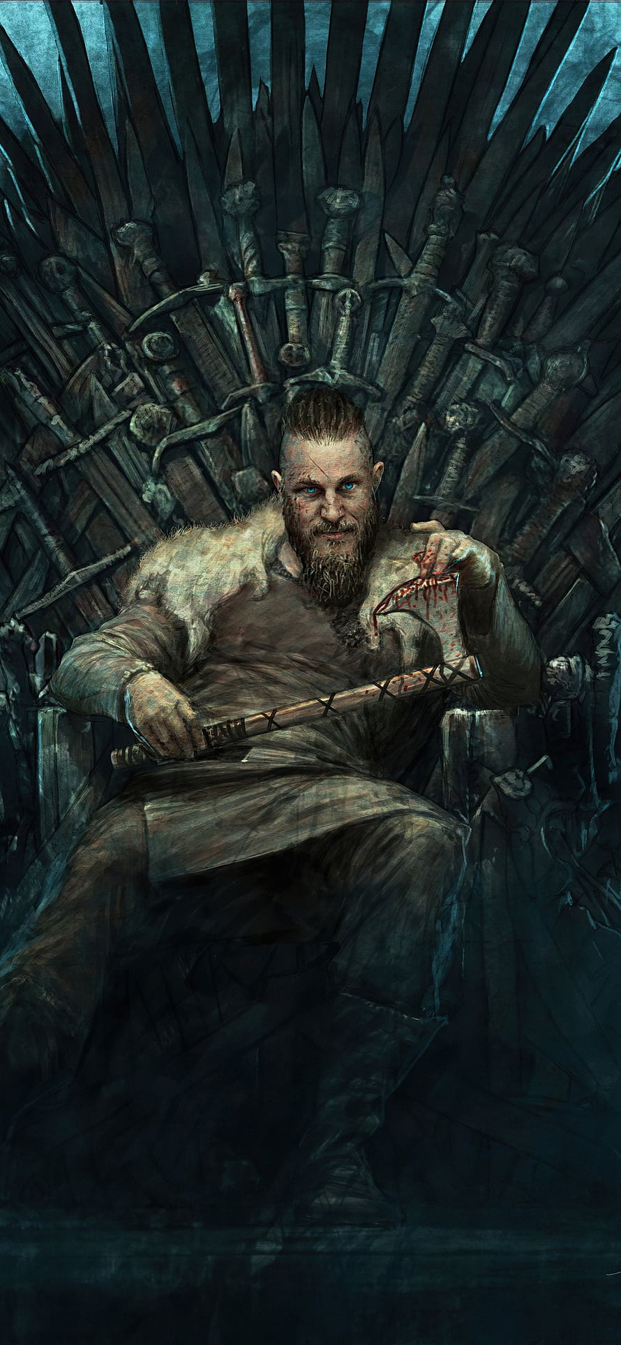 Tormund Giantsbane Sitting on the Iron Throne with a Bloody Axe HD phone wallpaper