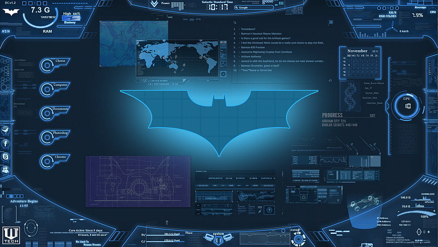 Batcomputer Interface with Gotham City Map and System Diagnostics HD wallpaper