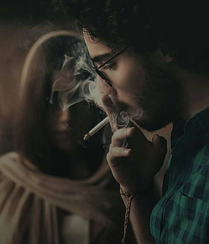 Moody Portrait of Man Smoking with Woman in Background, Pin on Cute couples, sad boy smoking HD phone wallpaper
