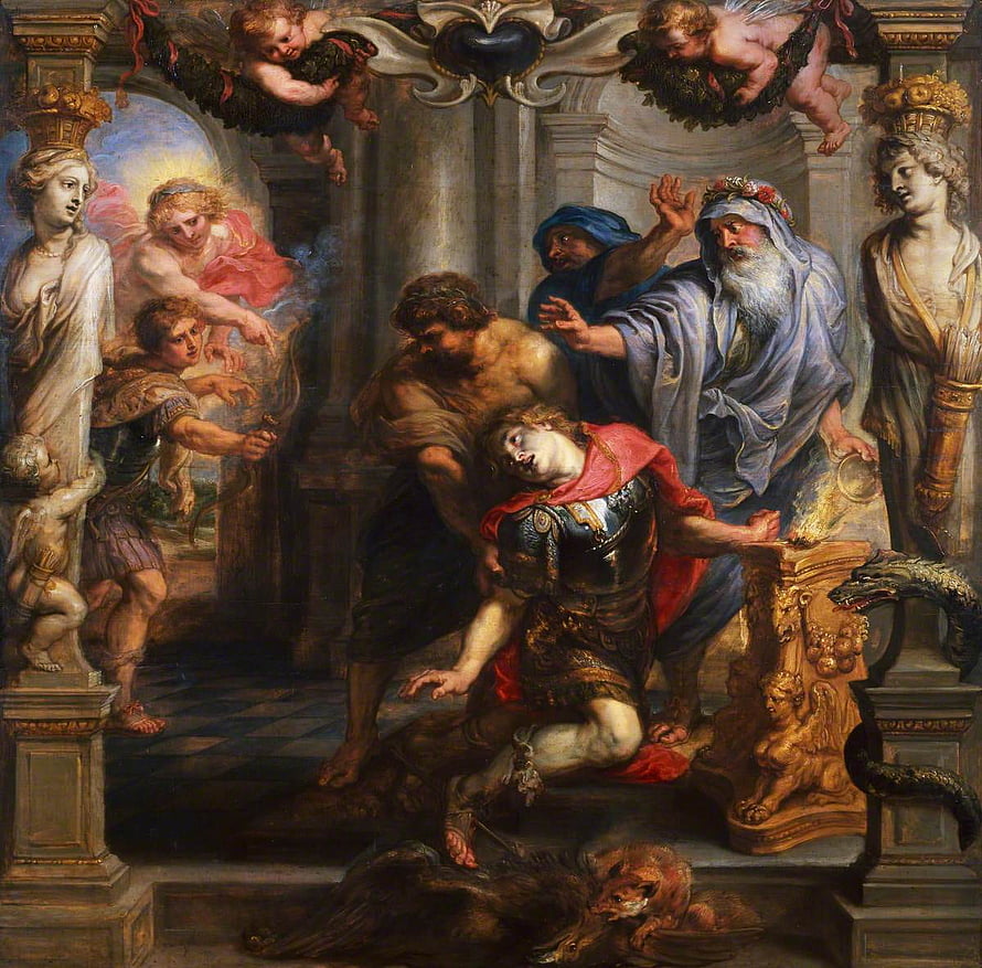 Death of Achilles by Peter Paul Rubens: Baroque Oil Painting of the Trojan War HD wallpaper