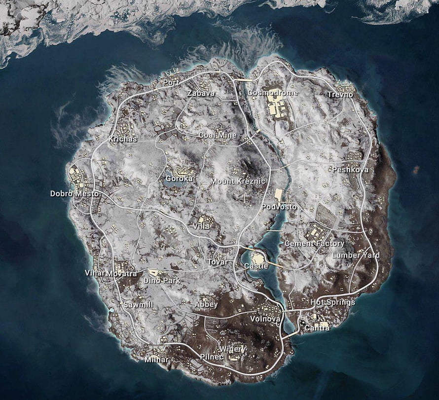 PUBG Mobile Vikendi Snow Map Overview with Landmarks and Locations HD wallpaper