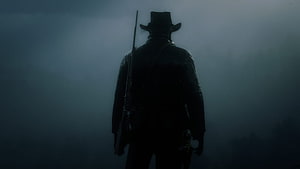 Arthur Morgan Silhouette in Misty Fog from Red Dead Redemption 2 HD wallpaper