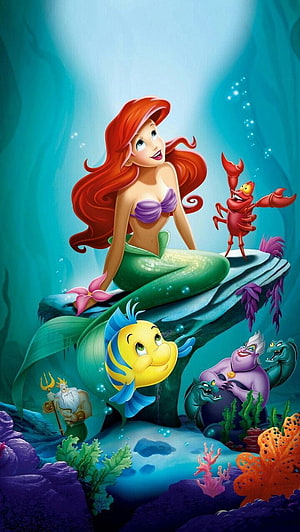 Ariel and Friends in an Underwater Scene from The Little Mermaid HD phone wallpaper