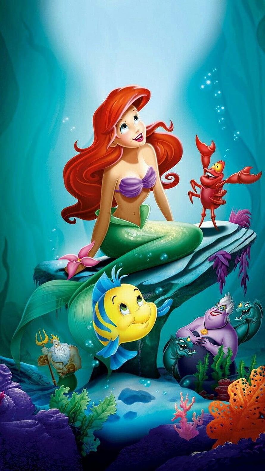 Ariel and Friends in an Underwater Scene from The Little Mermaid HD phone wallpaper