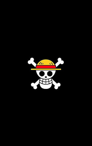 One Piece Monkey D. Luffy Jolly Roger Skull Logo on Black Background HD phone wallpaper