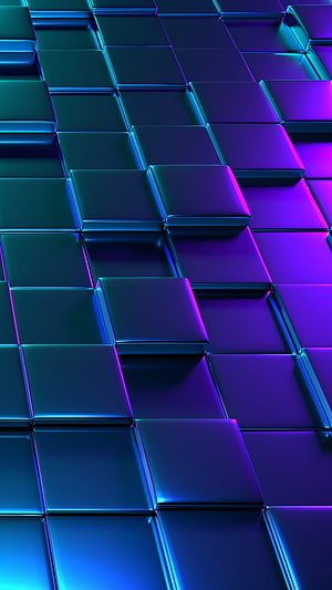 Neon Geometric 3D Tile Pattern with Cyan and Magenta Gradient Lighting HD phone wallpaper