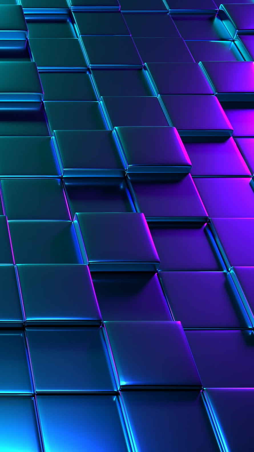 Neon Geometric 3D Tile Pattern with Cyan and Magenta Gradient Lighting HD phone wallpaper