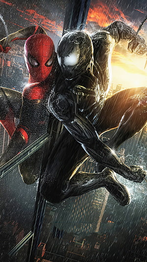 Spider-Man and Venom Symbiote Suit Swinging Through Rainy Cityscape, Spider Man Venom Symbiote 62161 [2160x3840] for your , Mobile & Tablet, symbiote spider man suit HD phone wallpaper
