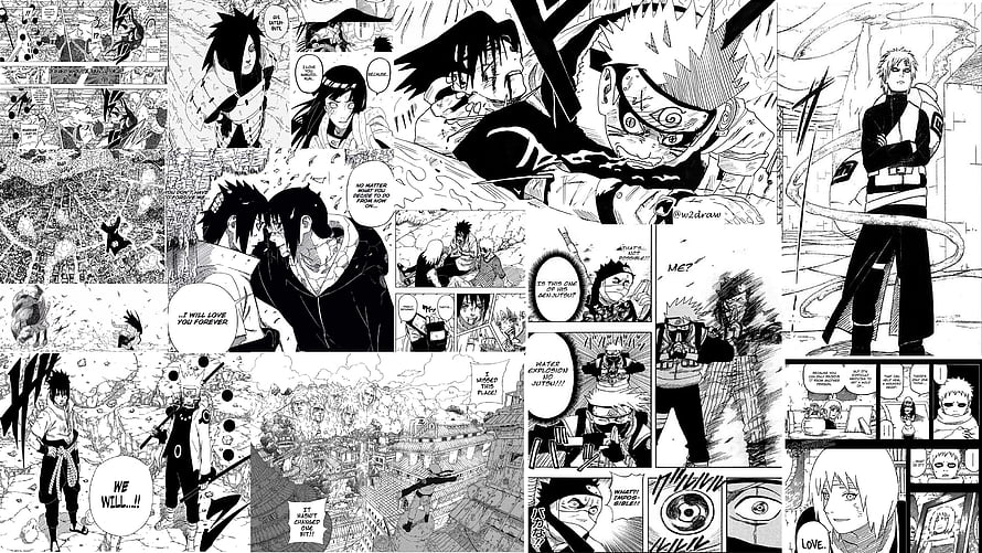 Naruto and Sasuke Manga Panel Collage Wallpaper, Naruto Manga on Dog, naruto comics HD wallpaper