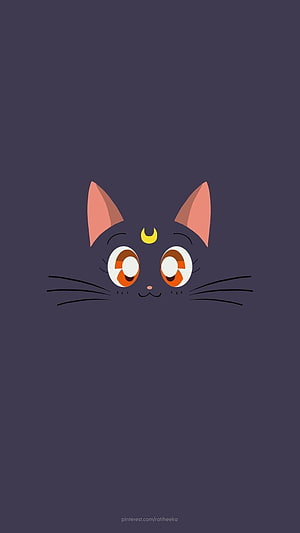 Sailor Moon Cat Face with Crescent Moon Mark on Dark Background HD phone wallpaper
