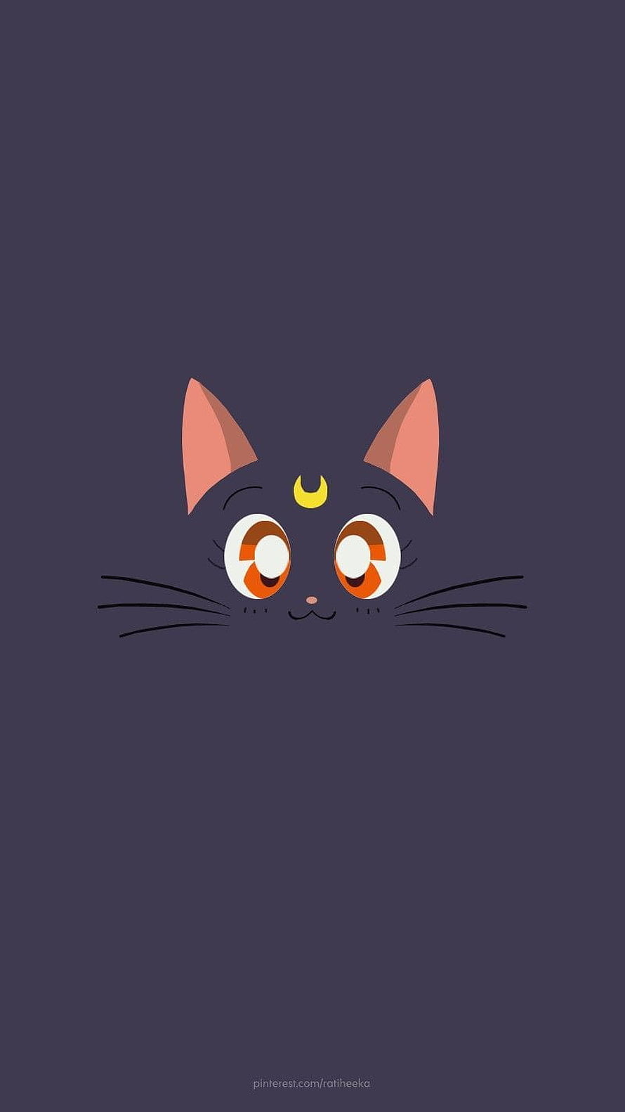 Sailor Moon Cat Face with Crescent Moon Mark on Dark Background HD phone wallpaper