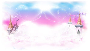 Dreamy Disney Princess Castle Floating in Pastel Clouds with Sparkling Sky HD wallpaper