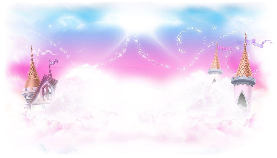 Dreamy Disney Princess Castle Floating in Pastel Clouds with Sparkling Sky HD wallpaper