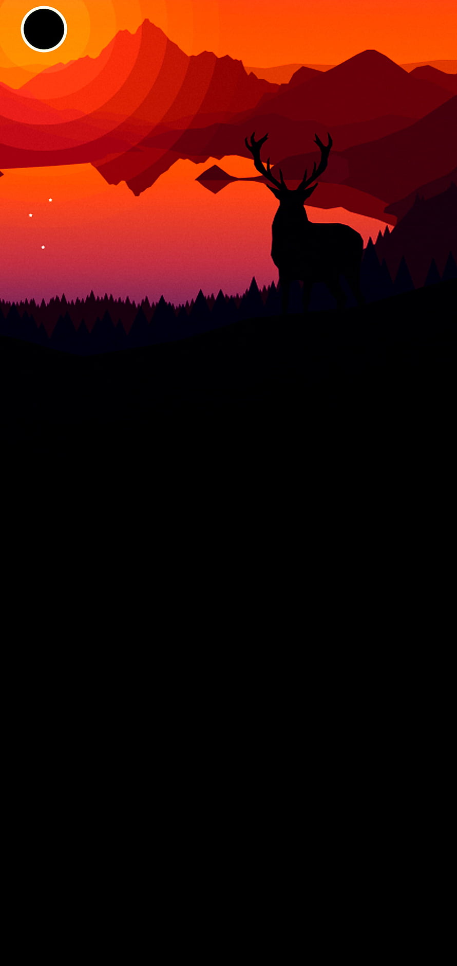 Silhouette of a Stag Deer Against a Vibrant Orange Sunset Mountain Landscape HD phone wallpaper