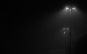 Atmospheric Black And White Street Lamps In Thick Fog HD wallpaper