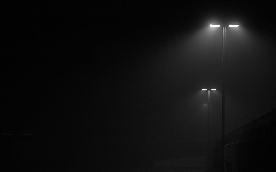 Atmospheric Black And White Street Lamps In Thick Fog HD wallpaper