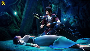 Yun Zhi and Xiao Yan in a Dark Cave Scene from Battle Through the Heavens HD wallpaper