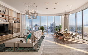 Modern Luxury Apartment Interior With Floor To Ceiling Windows And City View HD wallpaper