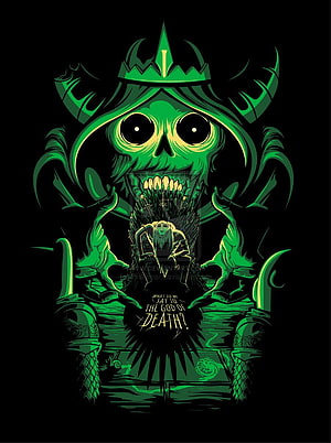 Green Skull King Throne Fantasy Illustration with Dark Gothic Art Style HD phone wallpaper