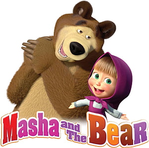 Masha and the Bear Official Logo with Characters HD wallpaper