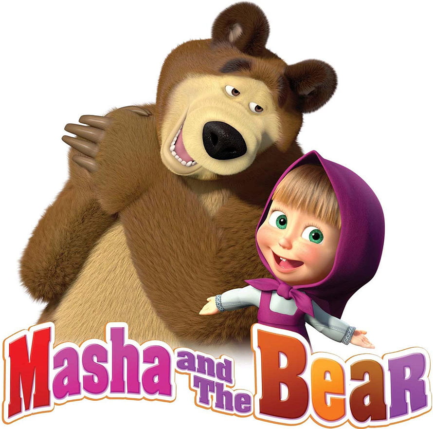 Masha and the Bear Official Logo with Characters HD wallpaper