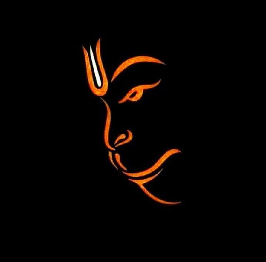 Minimalist Hanuman Line Art Logo in Glowing Orange on Black Background, hanuman logo, #Hanuman HD wallpaper