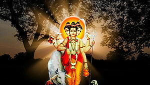 Lord Shiva with Nandi Bull and Trishul in Divine Forest Setting HD wallpaper