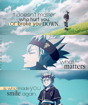 Anime Character on a Hillside with Inspirational Quote About Healing and Smiling Again HD phone wallpaper