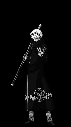 Trafalgar Law from One Piece in Black and White Anime Style HD phone wallpaper