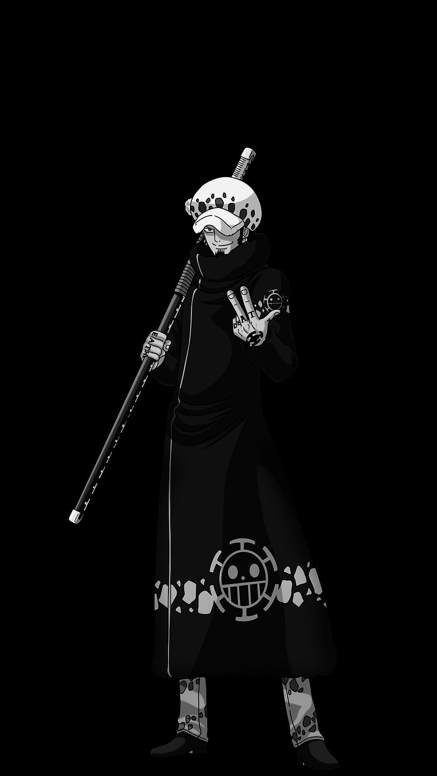 Trafalgar Law from One Piece in Black and White Anime Style HD phone wallpaper