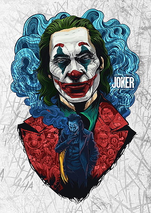 Joker Movie Tribute Illustration Featuring Clown Makeup and Blue Hair HD phone wallpaper