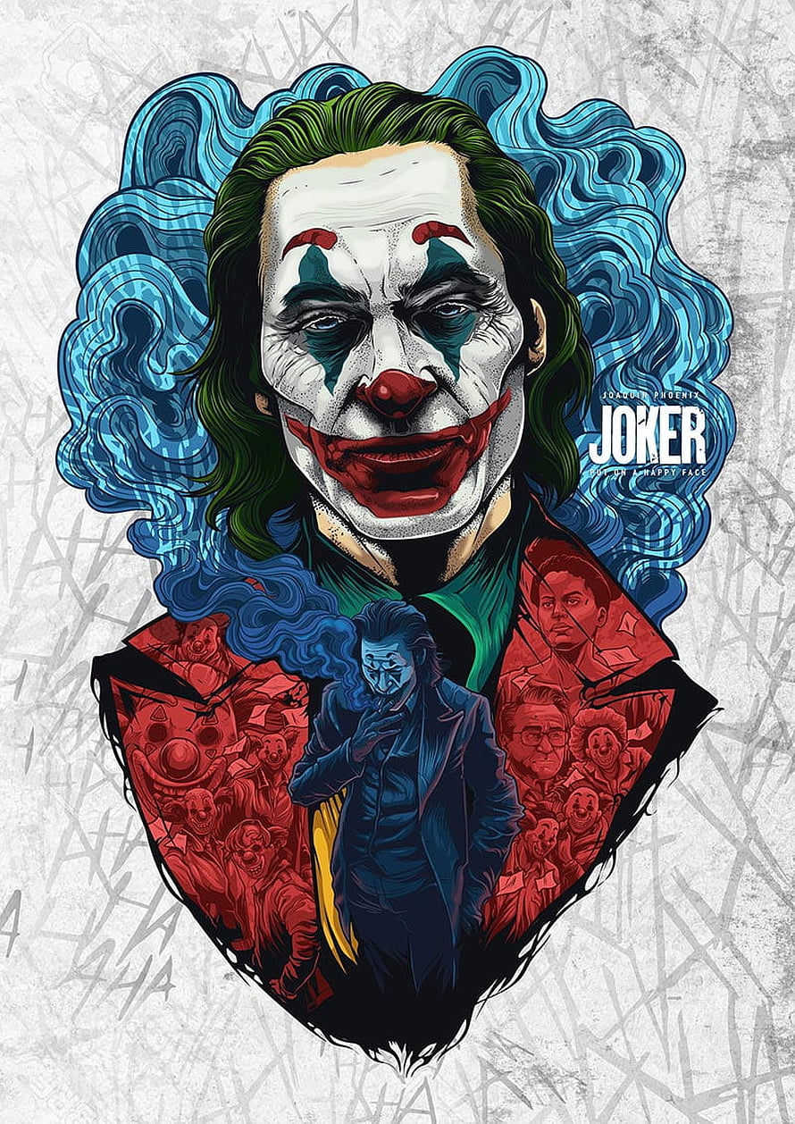 Joker Movie Tribute Illustration Featuring Clown Makeup and Blue Hair HD phone wallpaper