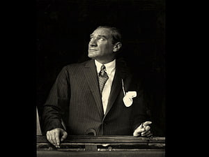 Mustafa Kemal Ataturk in a Pinstripe Suit with Pocket Square and Rosary Beads HD wallpaper