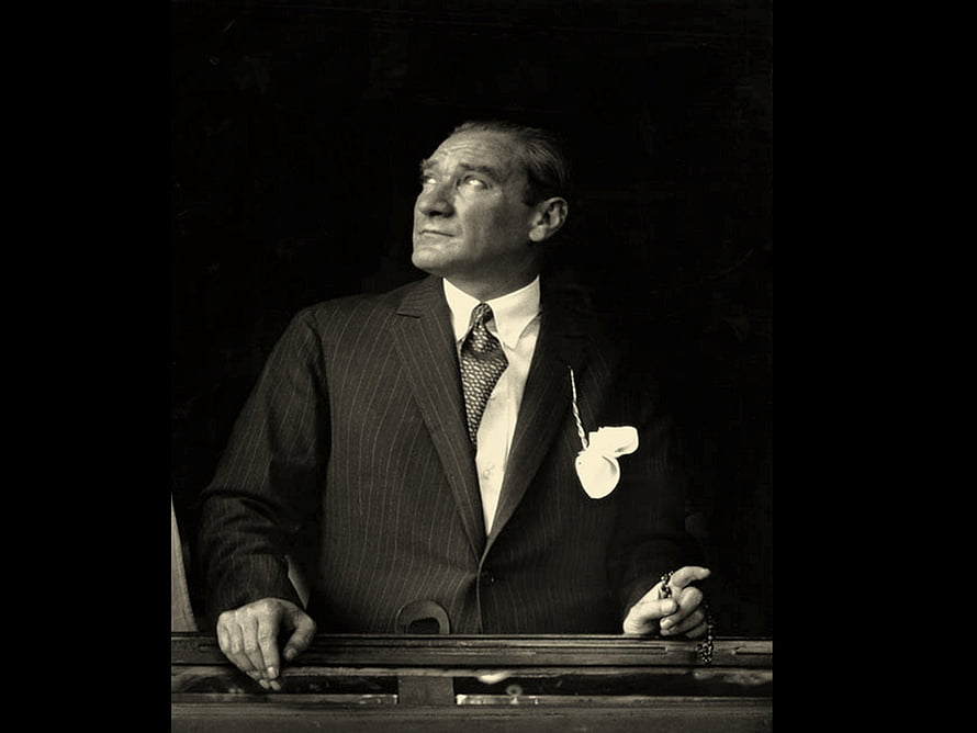 Mustafa Kemal Ataturk in a Pinstripe Suit with Pocket Square and Rosary Beads HD wallpaper